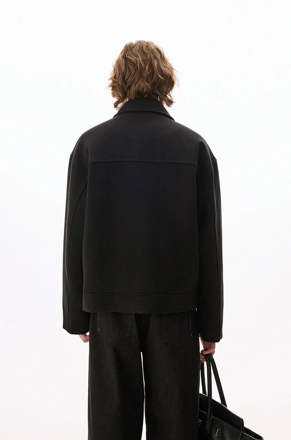 Wool-Blend Drop Shoulder Fireman Clasp Collared Jacket - Image 11