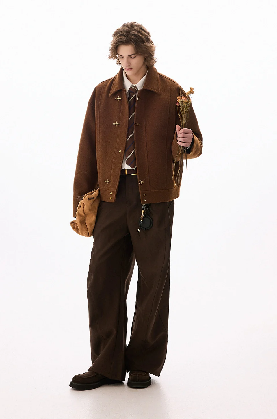 Wool-Blend Drop Shoulder Fireman Clasp Collared Jacket - Image 7