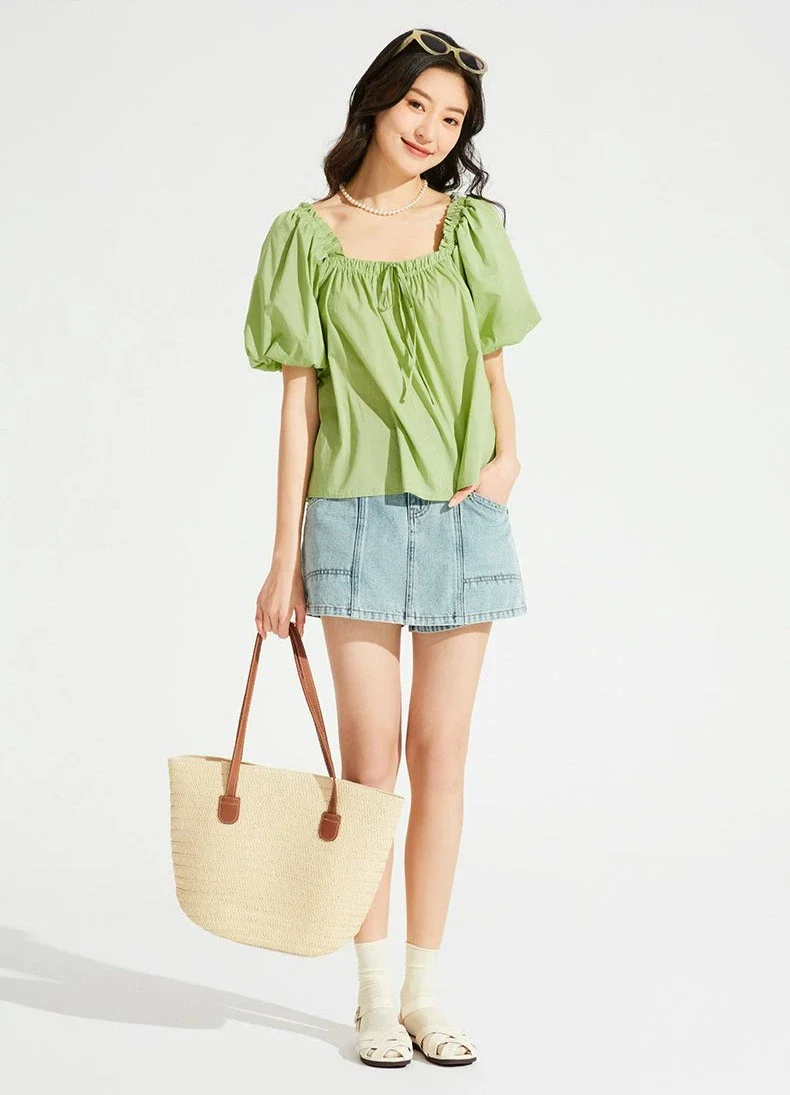Woven Straw Tote Bag with Faux Leather Handles - Image 4