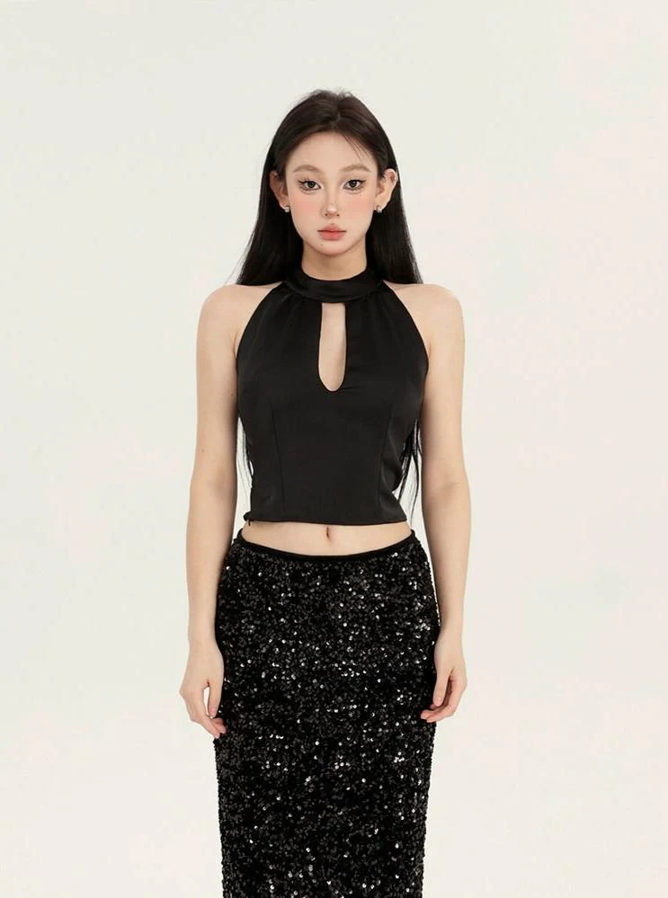 Wrap Neck Keyhole Crop Top
