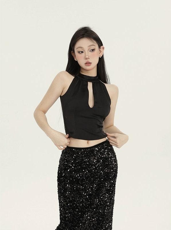Wrap Neck Keyhole Crop Top - Image 3